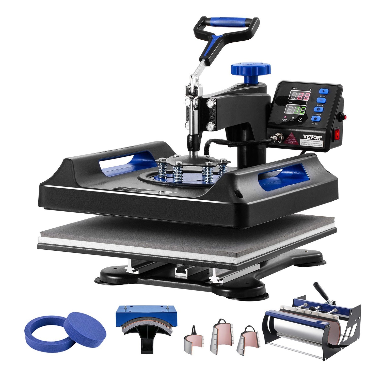 8 In 1 Heat Press Machine 15x15 In 30oz Tumbler Press T-Shirts Black Blue