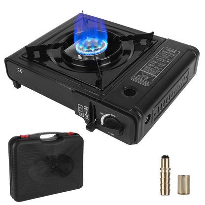 1Pc 3300W Portable Camping Stove Butane Canister Dual Fuel Burner Piezo Electric Ignition Single Burner With Automatic Tank Ejection Overpressure Cut Off Carry Case For Camping Hiking Picnic Fishing B