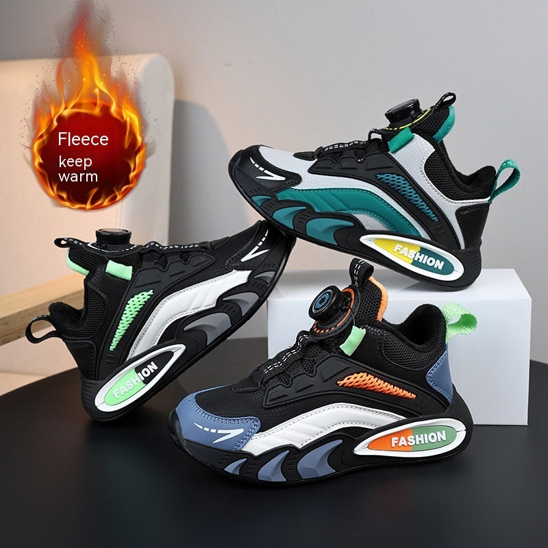 Boy Shoes Winter Thin Cotton Velvet Warm Rotating Buckle