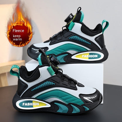 Boy Shoes Winter Thin Cotton Velvet Warm Rotating Buckle