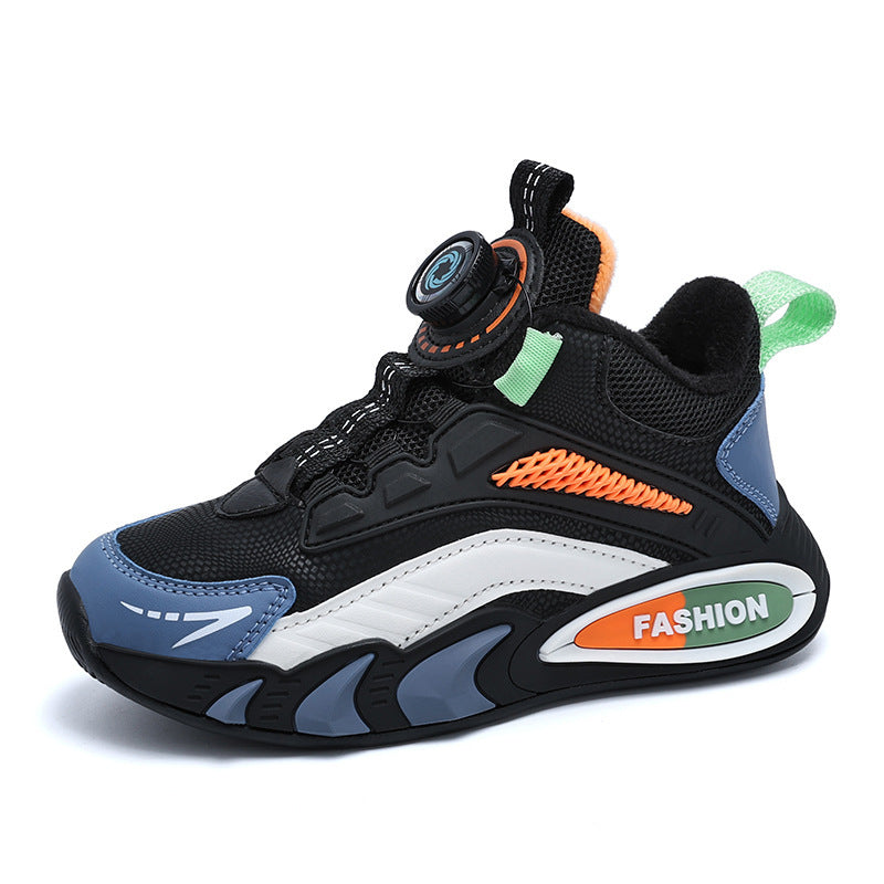 Boy Shoes Winter Thin Cotton Velvet Warm Rotating Buckle