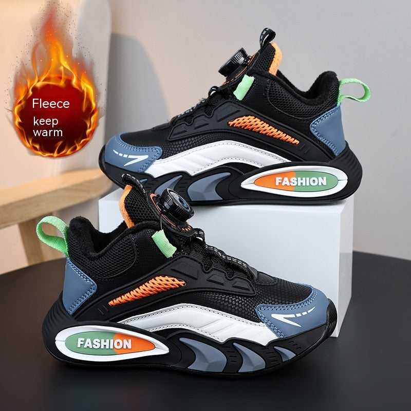 Boy Shoes Winter Thin Cotton Velvet Warm Rotating Buckle