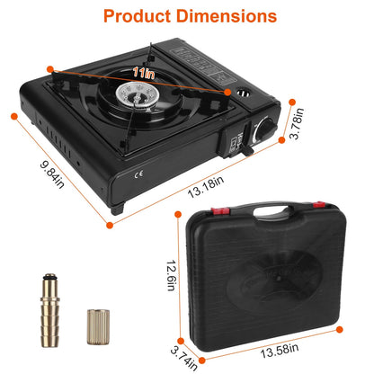 1Pc 3300W Portable Camping Stove Butane Canister Dual Fuel Burner Piezo Electric Ignition Single Burner With Automatic Tank Ejection Overpressure Cut Off Carry Case For Camping Hiking Picnic Fishing B