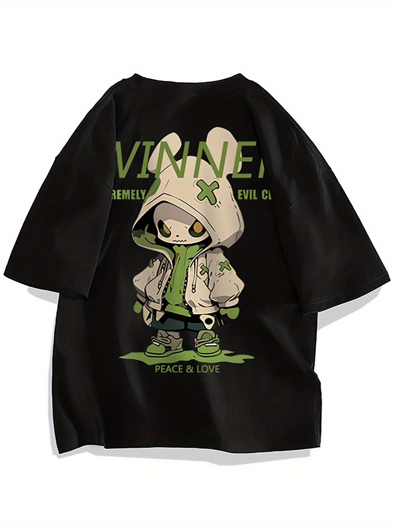 Cartoon Rabbit Pattern Printed T-shirt, Casual Short Sleeved Round Neck T-shirt, Summer Outdoor Men's Clothing