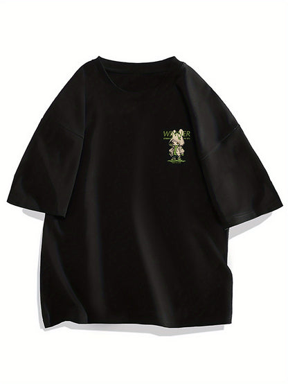 Cartoon Rabbit Pattern Printed T-shirt, Casual Short Sleeved Round Neck T-shirt, Summer Outdoor Men's Clothing