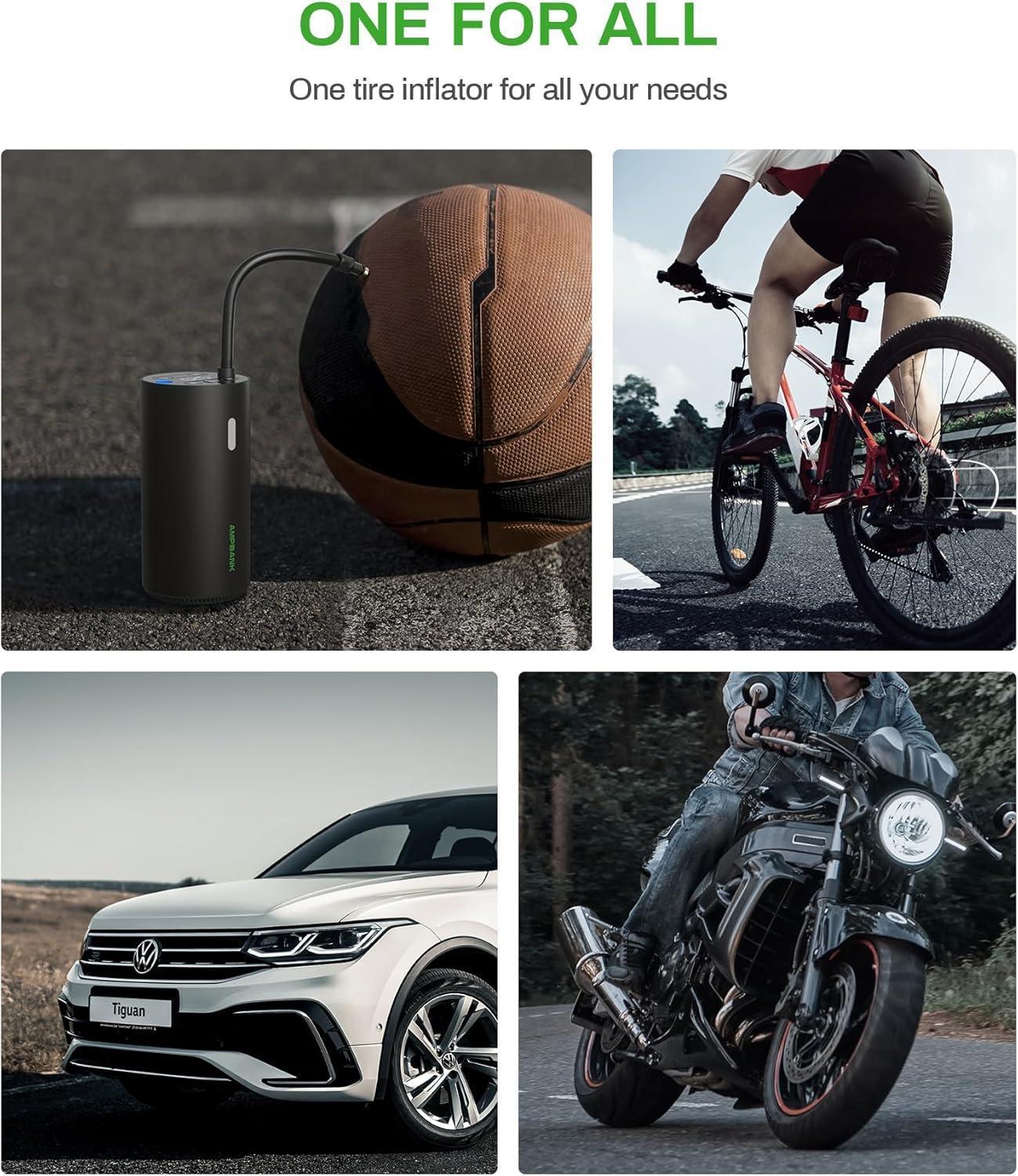 AMPBANK AT004 Smart Portable Tire Air Pump For Cars, Motorcycles, Bicycles And Balls With Pressure Gauge And LED Screen For Fast Inflation