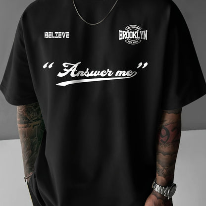 Brooklyn Symmetrical Design Print, Men's Summer Spring Round Neck Street Style Short Sleeved T-shirt