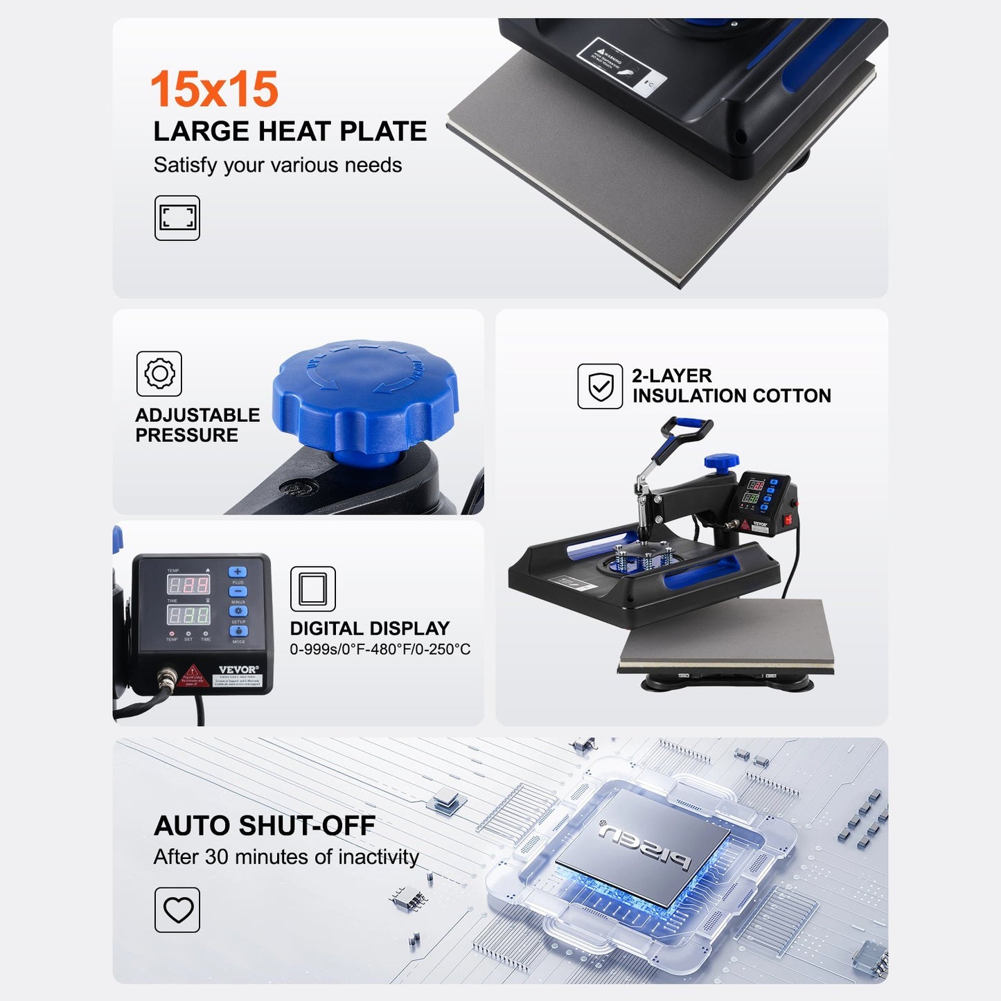 8 In 1 Heat Press Machine 15x15 In 30oz Tumbler Press T-Shirts Black Blue